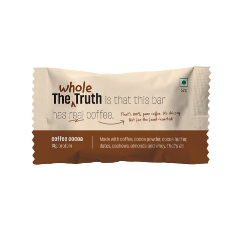 The Whole Truth - Protein Bars - Coffee Cocoa - Pack of 6 (6 x 52g) - All Natural - No Added Sugar