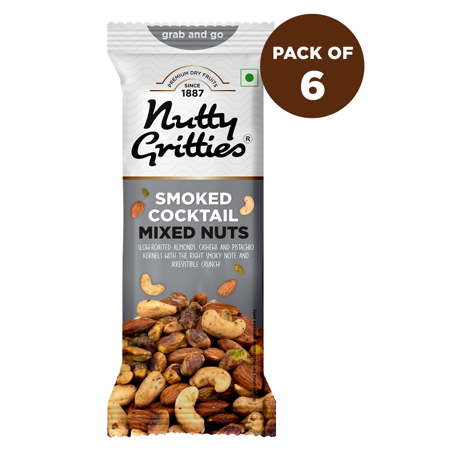 Nutty Gritties Smoked Cocktail Nut Mix - 240g (Pack of 6 x 40g each) - 240g