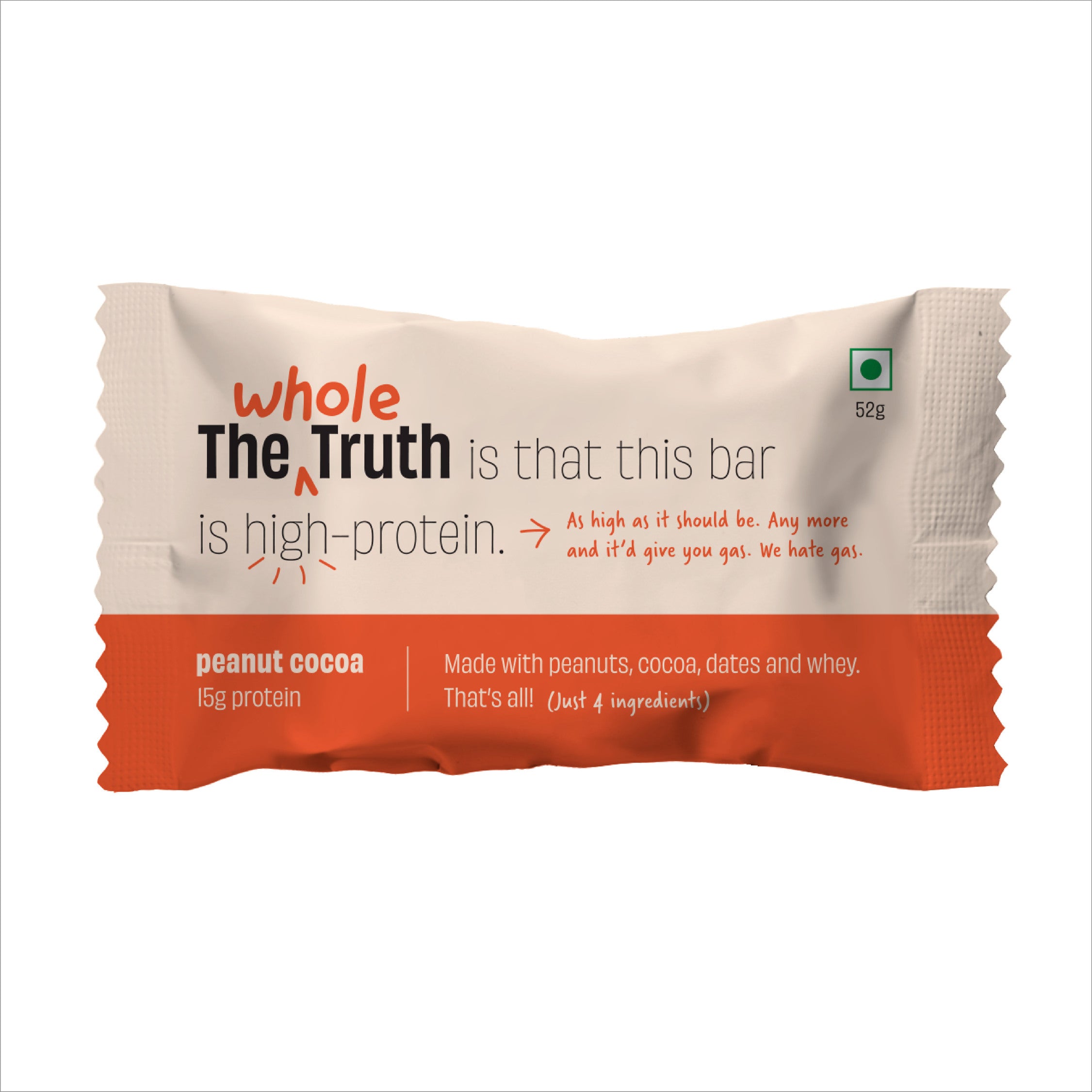 The Whole Truth - Protein Bars - Peanut Cocoa - Pack of 6 (6 x 52g) - No Added Sugar - All Natural