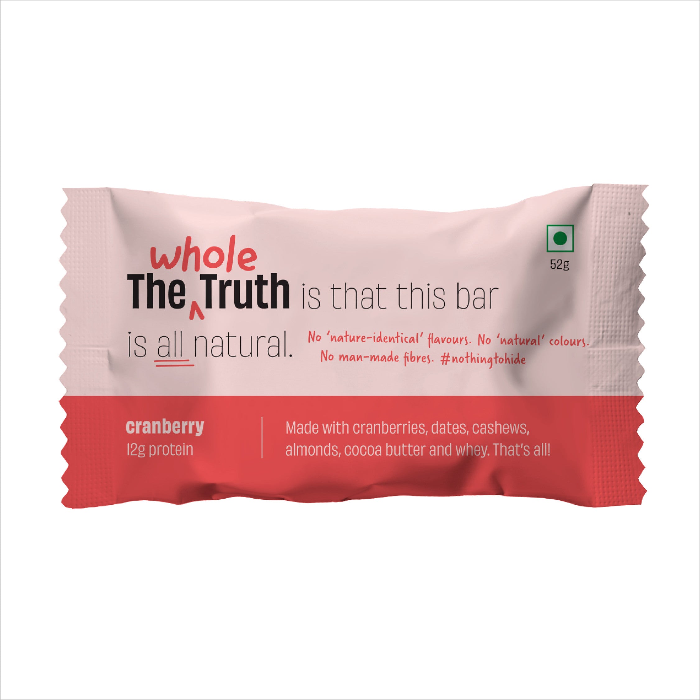 The Whole Truth - Protein Bars - Cranberry - Pack of 6 (6 x 52g) - No Added Sugar - All Natural