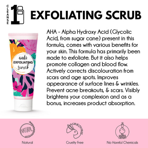 Auli Exfoliating Scrub AHA 5% and Licorice Scrub for all skin types, helps deeply cleanse pores and reduces visible signs of premature ageing - 100GM