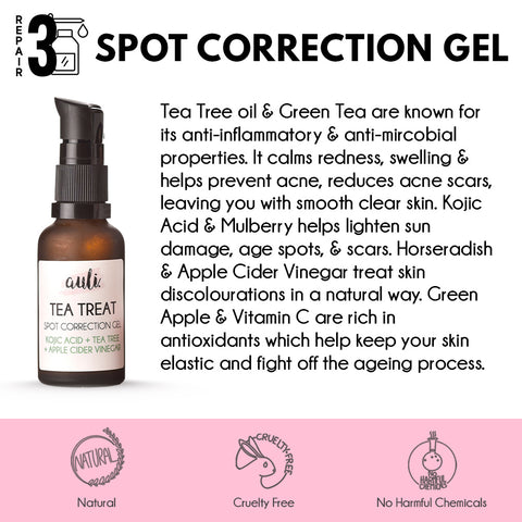 Auli Spot Correction Gel | Tea Treat | Kojic Acid and Tea Tree Oil | For all skin types | 30ml