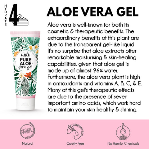 Auli Pure Aloe Vera Gel for hydrated and balanced skin for all skin types, helps minimise breakouts and dryness - 100GM