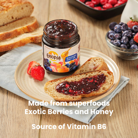 Eatopia Fruit Jam made with Pure Honey | No Refined sugar Mixed Berry Honey Jam-240gm