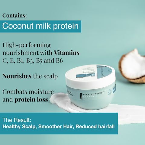 Bare Anatomy Damage Repair Hair Mask with Ceramide A2 and Coconut Milk Protein, Prevents Hair Fall due to Breakage, for Damaged, Brittle, Weak Hair, Repairs and Strengthens Hair up to 3x, For Men and Women, 250 gm