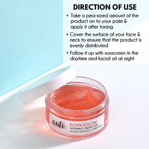 Auli Pomoglow Pomegranate and Vitamin C Blast Gel for all skin types, rich in Antioxidants ,helps treat sun damage and hydrates skin deeply - 50GM