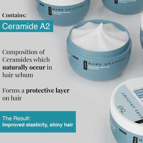 Bare Anatomy Damage Repair Hair Mask with Ceramide A2 and Coconut Milk Protein, Prevents Hair Fall due to Breakage, for Damaged, Brittle, Weak Hair, Repairs and Strengthens Hair up to 3x, For Men and Women, 250 gm