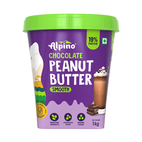 Alpino Chocolate Peanut Butter Smooth 1 KG | 19 G Protein | High Protein Peanut Butter Creamy | Gluten-Free | Vegan