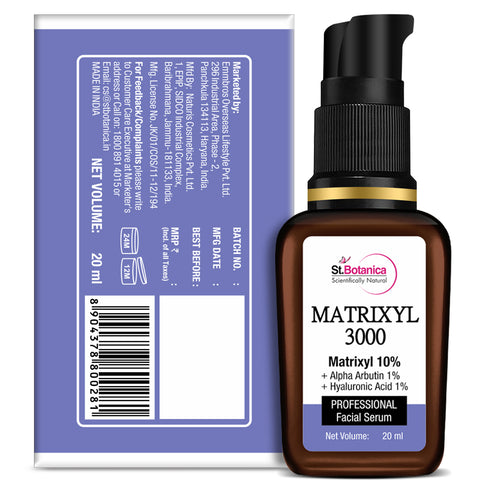 St.Botanica Matrixyl 3000 10% + Alpha Arbutin 1% + Hyaluronic Acid 1% Face Serum for Dull, Dehydrated & Aging Skin| Collagen Boosting Serum, 20 ml