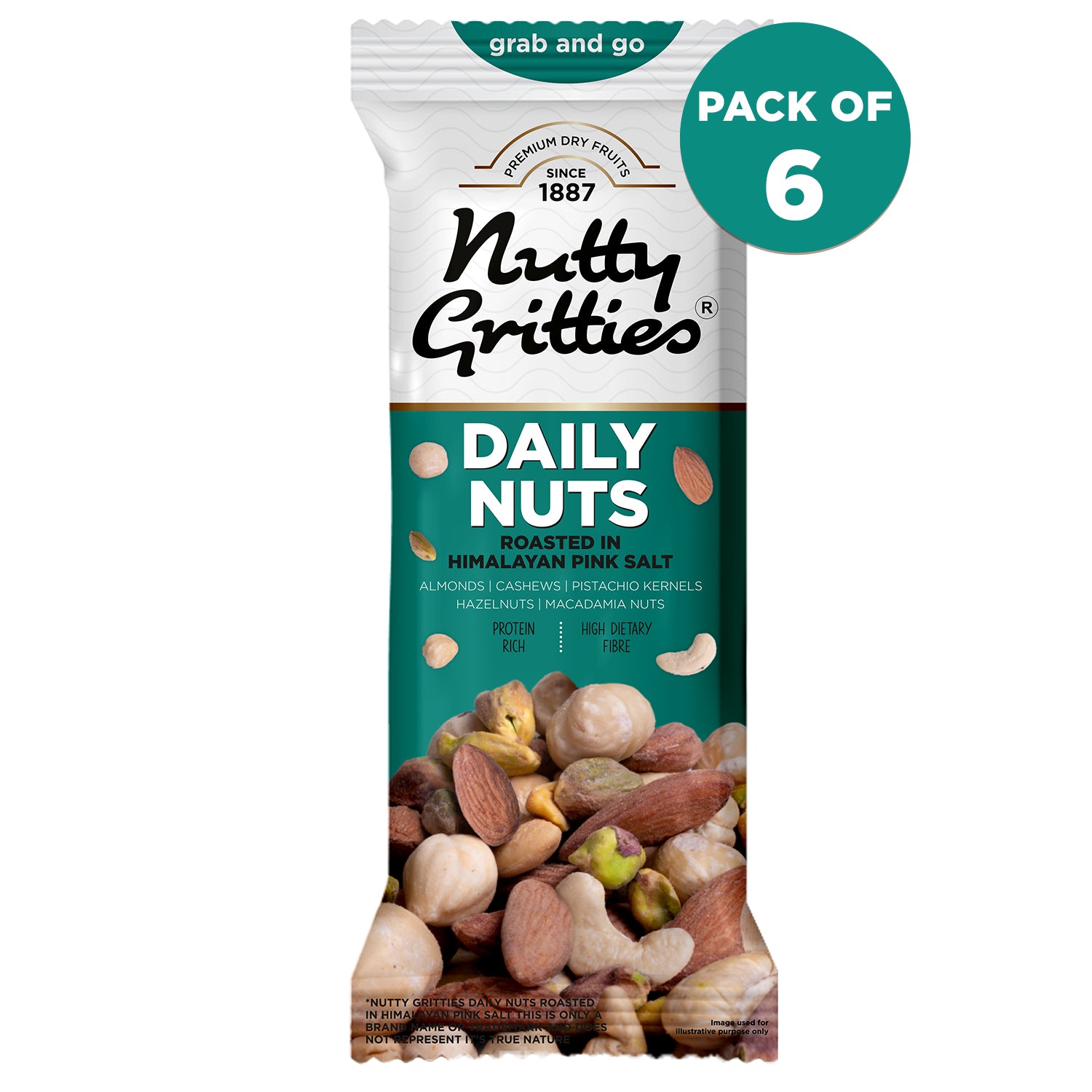 Nutty Gritties Daily Nuts Roasted in Himalayan Pink Salt -210g (Pack of 6 x 35g each)