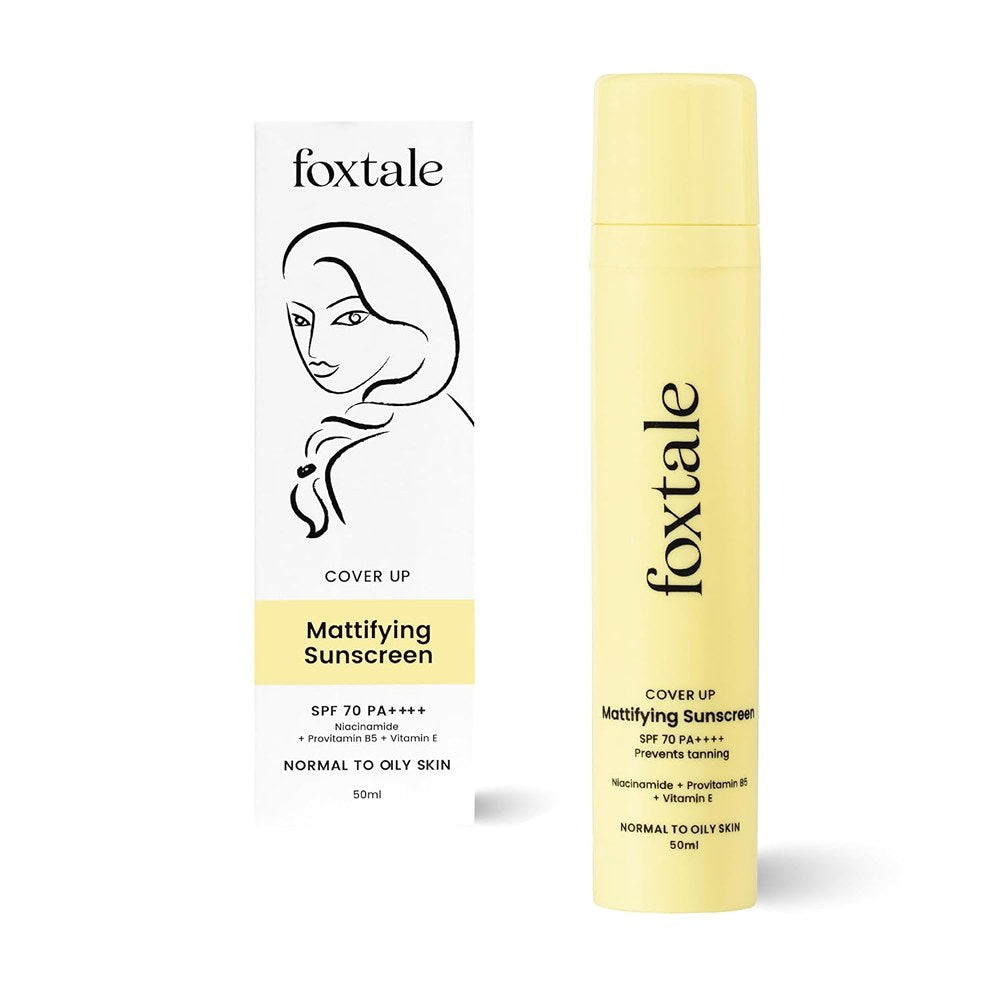 FoxTale CoverUp SPF 70+ PA++++ Broad Spectrum Matte Sunscreen with Niacinamide | Sun protects from UVA+UVB rays | Reduces Hyperpigmentation | Evens Skin Tone - 50ml