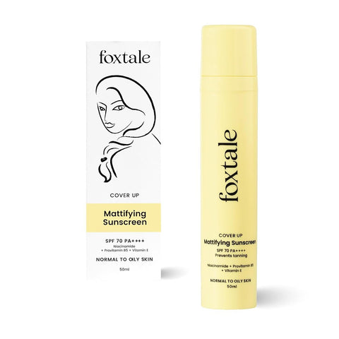 FoxTale CoverUp SPF 70+ PA++++ Broad Spectrum Matte Sunscreen with Niacinamide | Sun protects from UVA+UVB rays | Reduces Hyperpigmentation | Evens Skin Tone - 50ml