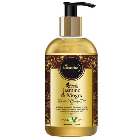 Oriental Botanics Bath & Body Oil (Jasmine & Mogra) - No Mineral Oil, 200 ml (ORBOT09)