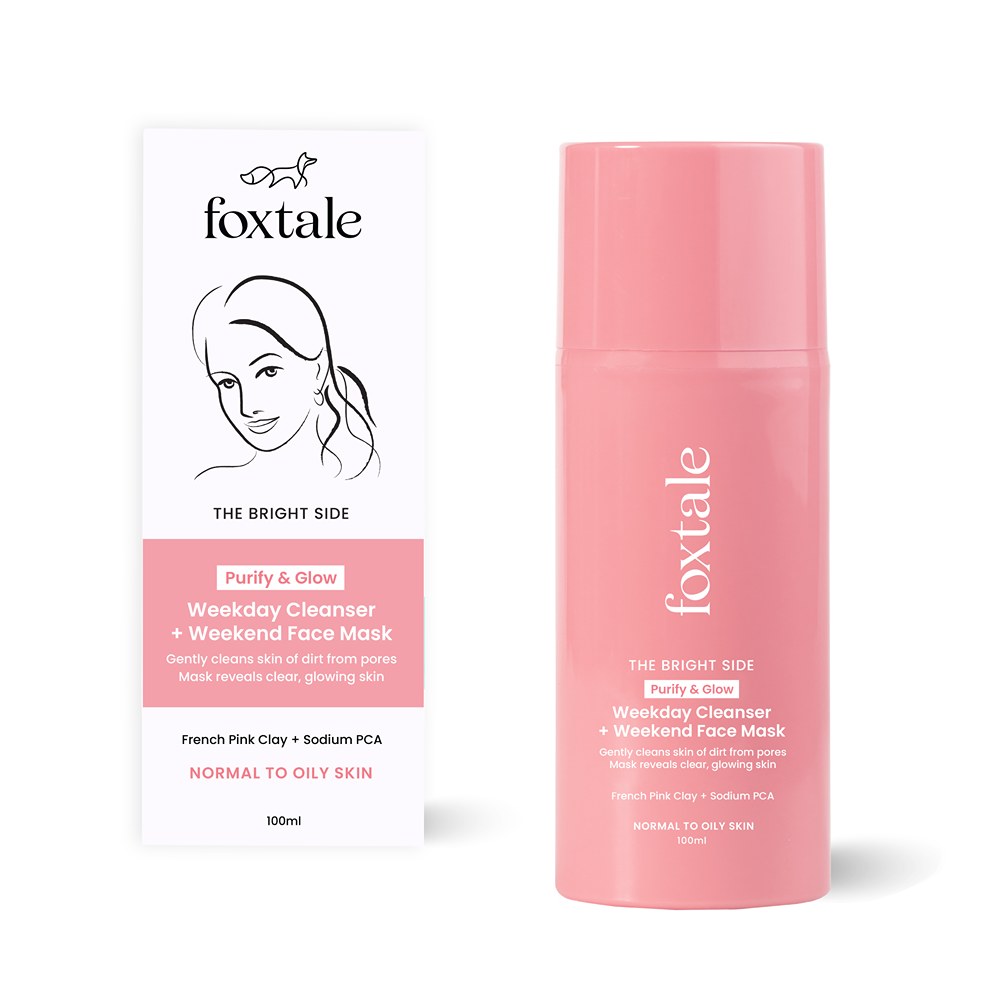 Foxtale Purify & Glow Cleanser + Mask With French Pink Clay and Sodium PCA - Deep Cleanses Pores, Exfoliating Glow Facial, Instantly Gives Bright Skin, For Normal, Oily and Combination Skin, Men & Women - 100ml