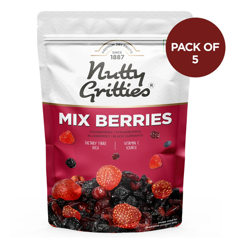 Nutty Gritties Mix Berries - Dried Cranberries, Blueberries, Strawberries, Black Currants- 250 (5 Pack of 50g each)