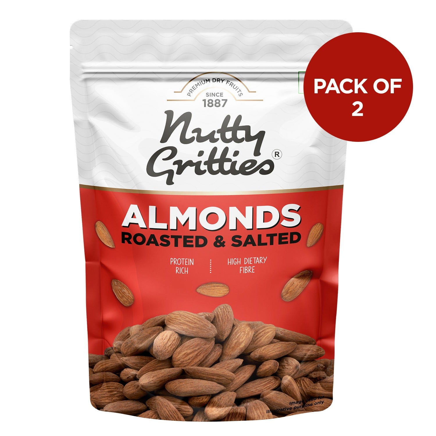 Nutty Gritties California Roasted Almonds, Lightly Salted and Dry Roasted - 400g (2 Pack of 200g each)