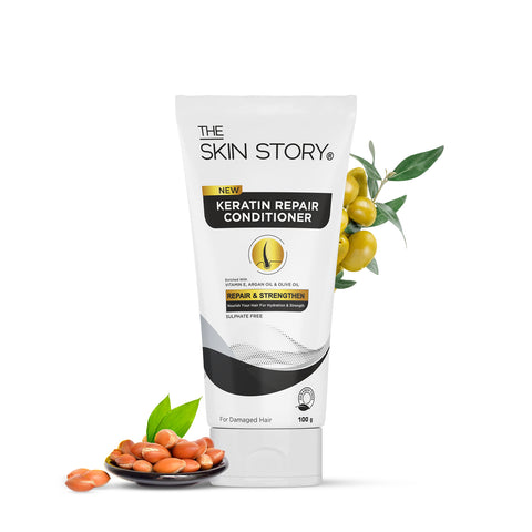 The Skin Story Keratin Smooth Hair Conditioner for Dry & Frizzy Hair| Soft & Silky Hair | All Hair Types | Sulfate Free Range | Split End & Damage Repair | 100g