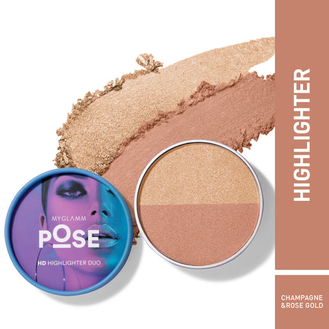 MyGlamm POSE HD Highlighter Duo-Champagne | Rose Gold-10gm