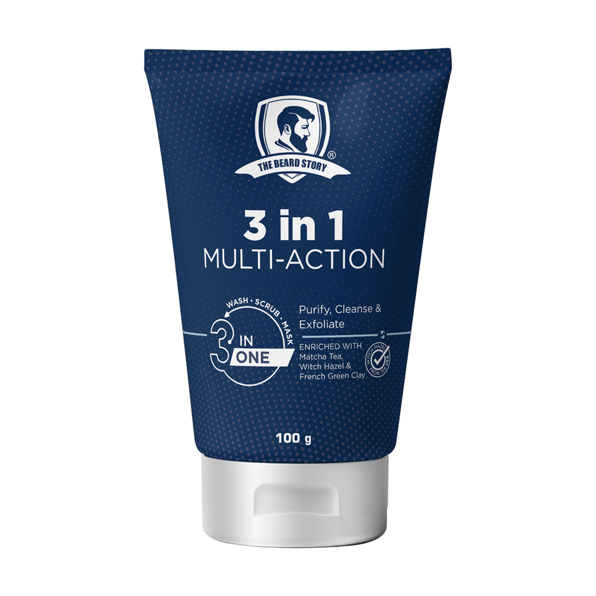 The Beard Story 3 in 1 Wash, Scrub & Mask | Enriched with Matcha Tea | Anti Pollution | 100g