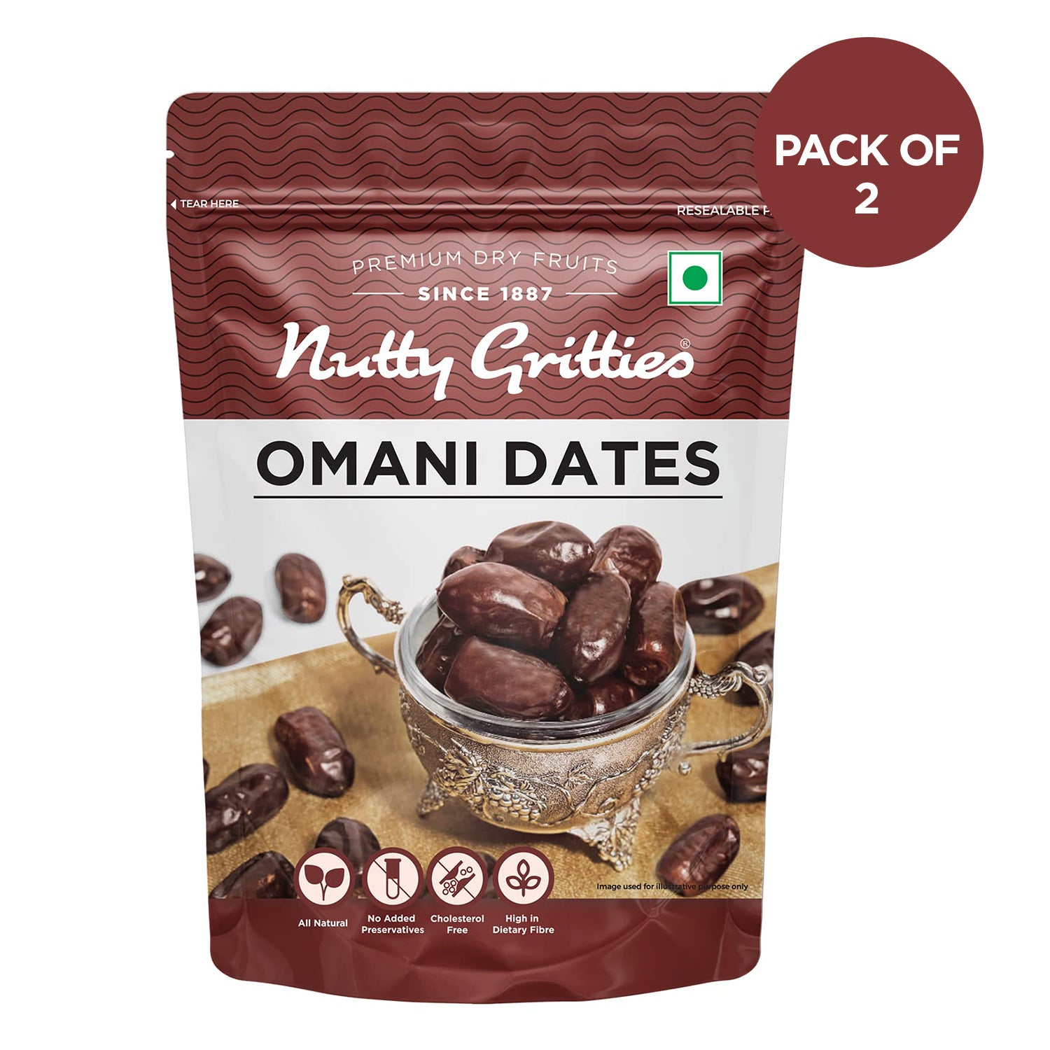 Nutty Gritties Omani Dates - 1kg (2 pack of 500g each)