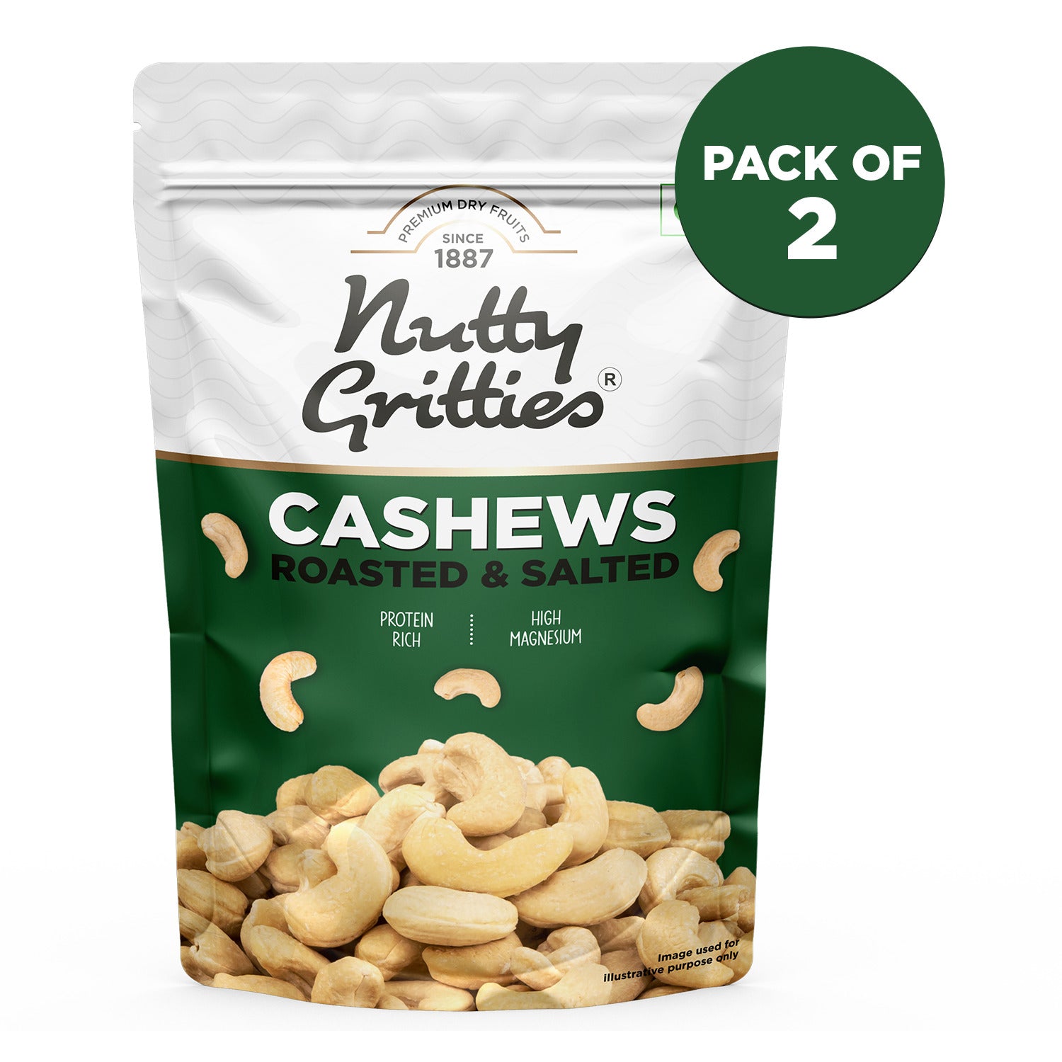 Nutty Gritties Roasted Cashews, Lightly Salted and Dry Roasted Healthy Snack - 400g (2 Pack of 200g each)