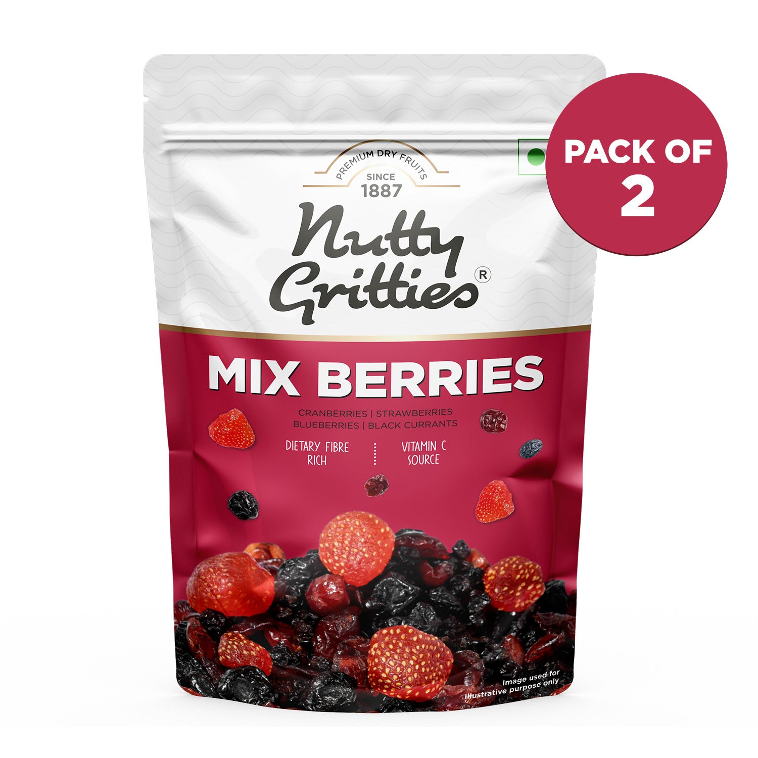 Nutty Gritties Mix Berries - Dried Cranberries, Blueberries, Strawberries, Black Currants - 400g (2 Pack of 200g each)