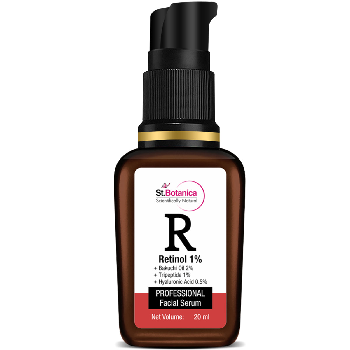 St.Botanica Retinol 1% + Bakuchi Oil 2% + Tripeptide 1% + Hyaluronic Acid 0.5% Face Serum for Wrinkles & Fine Lines, Collagen Boosting, 20 ml