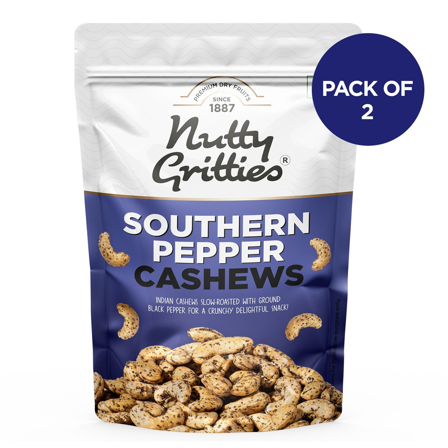 Nutty Gritties Southern Pepper Cashew Nuts - 400g (2 Pack of 200g each)