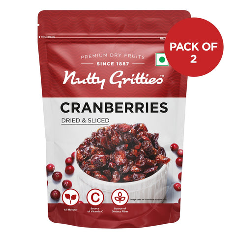 Nutty Gritties Cranberries Dried & Whole Healthy Snack - 400g (2 Pack of 200g each)