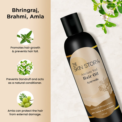 The Skin Story Ancient Ved Ayurvedic Hair Oil | Amla, Brahmi & Bhringraj | 100% Natural Ayurveda | 100 ml