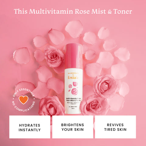 Foxtale Essentials Multivitamin Rose Mist & Toner with Niacinamide, Rose Extract, Vitamin C, Brightens and Hydrates Skin, Lightweight & Fast-Absorbing, For All Skin Types, Men & Women, 100 ml