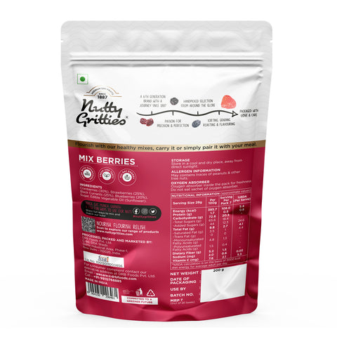 Nutty Gritties Mix Berries - Dried Cranberries, Blueberries, Strawberries, Black Currants - 400g (2 Pack of 200g each)