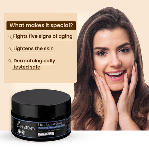 The Skin Story 5 in 1 Anti Ageing Radiant Moisturising Cream | Face Cream for Women | Fights Wrinkles, Dullness & Fine lines | Enriched with Stem Cells| 50g