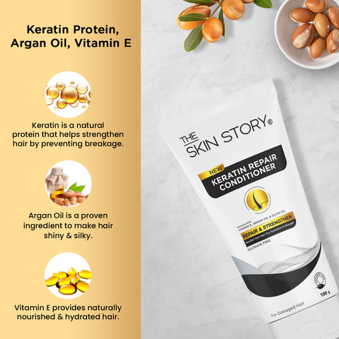 The Skin Story Keratin Smooth Hair Conditioner for Dry & Frizzy Hair| Soft & Silky Hair | All Hair Types | Sulfate Free Range | Split End & Damage Repair | 100g