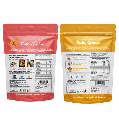 Nutty Gritties Mixed Dry Fruits, Mom's Superfood Mix + Sports Mix Combo - 400g (2 Pack of 200g each)