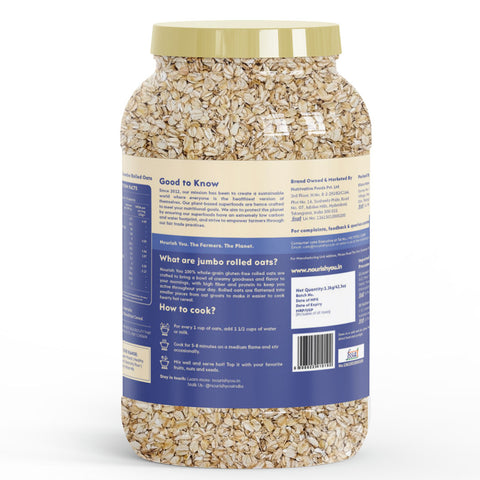 Nourish You Jumbo Rolled Oats - Gluten free , Breakfast Cereal - 1.2Kg , Jar.