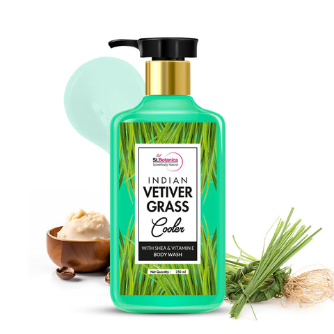 St.Botanica Indian Vetiver Grass Cooler Body Wash - With Shea & Vitamin E (Shower Gel), 250 ml