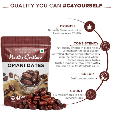 Nutty Gritties Omani Dates - 1kg (2 pack of 500g each)