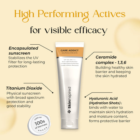 SkinInspired Care Addict Sunscreen SPF 50 PA++++ UV A, UV B | Ceramides, Hyaluronic Acid | 20g