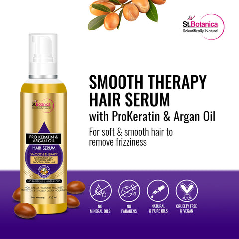 St.Botanica Pro Keratin & Argan Oil Smooth Therapy Hair Serum - For Soft, Smooth & Shiny Hair, 120ml