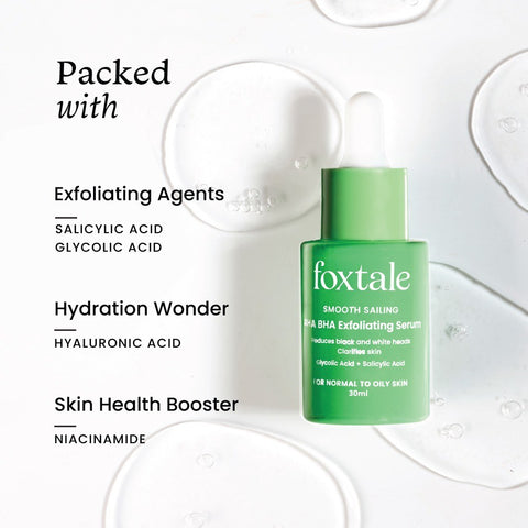 Foxtale 2% Salicylic Acid and 2% Glycolic Acid Serum For Acne, Blackheads, Whiteheads & Open Pores | Reduces Excess Oil & Bumpy Texture | Brightens & Hydrates | AHA-BHA Exfoliant for Acne Prone or Oily Skin | No tingling , no irritation - 30ml