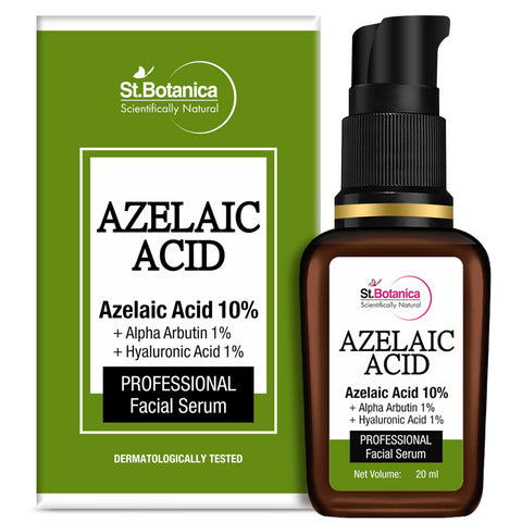 St.Botanica Azelaic Acid 10% + Alpha Arbutin 1% + Hyaluronic Acid 1% Face Serum for Pigmentation, Dark Spots & Uneven Skin Tone, 20 ml