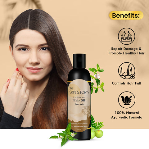 The Skin Story Ancient Ved Ayurvedic Hair Oil | Amla, Brahmi & Bhringraj | 100% Natural Ayurveda | 100 ml