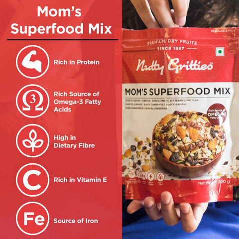 Nutty Gritties Mixed Dry Fruits, Mom's Superfood Mix + Sports Mix Combo - 400g (2 Pack of 200g each)