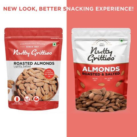 Nutty Gritties California Roasted Almonds, Lightly Salted and Dry Roasted - 400g (2 Pack of 200g each)