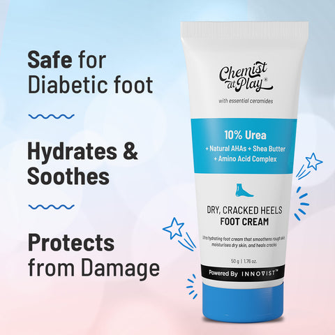 Chemist at Play Foot Cream for Cracked Heels & Diabetic Foot | Up to 24 hours of Moisturization | 10% Urea & Natural AHAs | Nourishment & Hydration | For Dry & Cracked Feet |  Lightweight | 50g