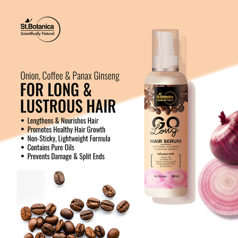 St.Botanica Go Long Onion Hair Serum - With Onion Oil, Coffee Oil, Panax Ginseng Oil For Long, Strong & Shiny Hair, 120ml