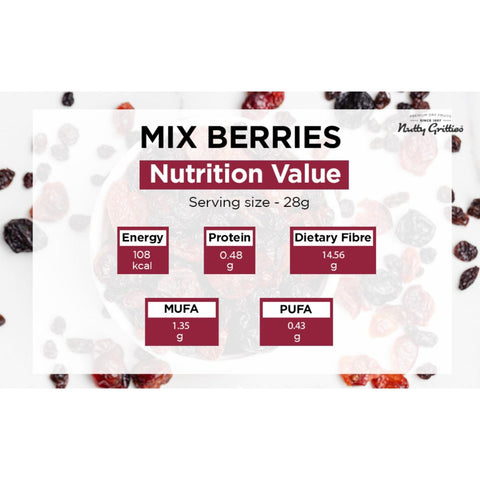 Nutty Gritties Mix Berries - Dried Cranberries, Blueberries, Strawberries, Black Currants- 250 (5 Pack of 50g each)