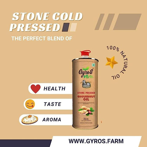 Gyros farm | Stone Cold Wood Pressed | Groundnut Oil | Chekku/Virgin