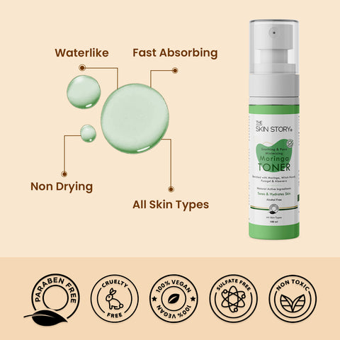 The Skin Story Pore Minimizing Toner | Soothing & Calming | Non Sticky & Fast Absorbing | Moringa | 100ml